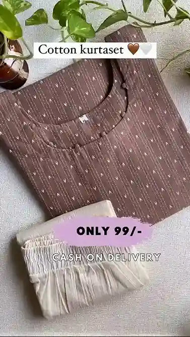 Stylish Color Cotton Kurta Set