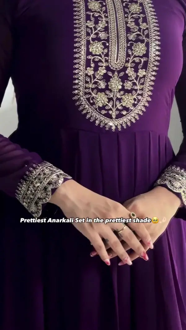 Regal Purple Embroidered Anarkali Set