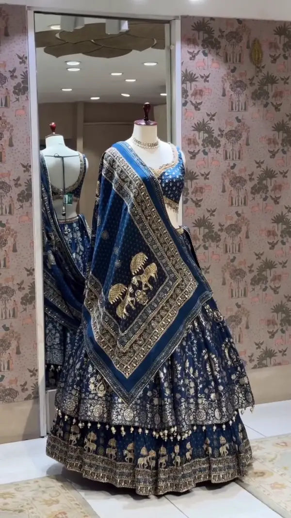 Royal Blue Heavy Banarasi Silk Lehenga Choli