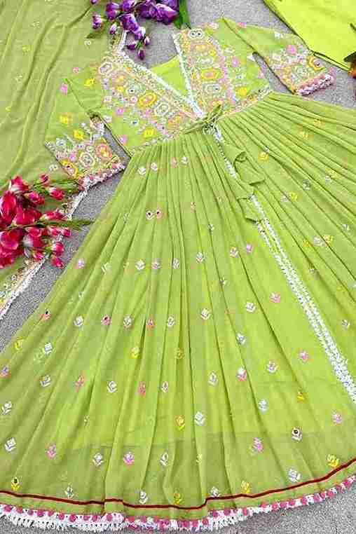 Light Green Real Mirror Hand Work Anarkali Dress