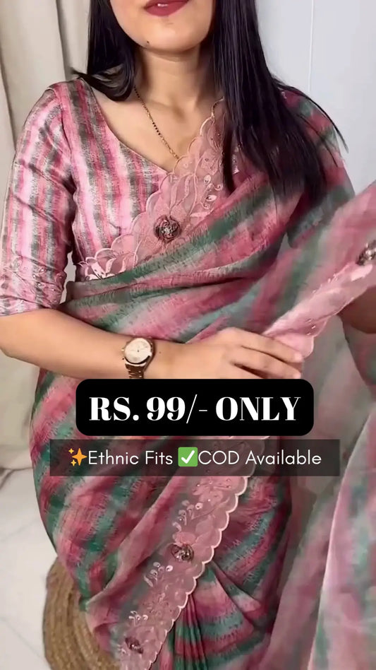 Elegant in Every Stripe – Light, Lace-Edged Saree
