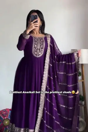 Regal Purple Embroidered Anarkali Set