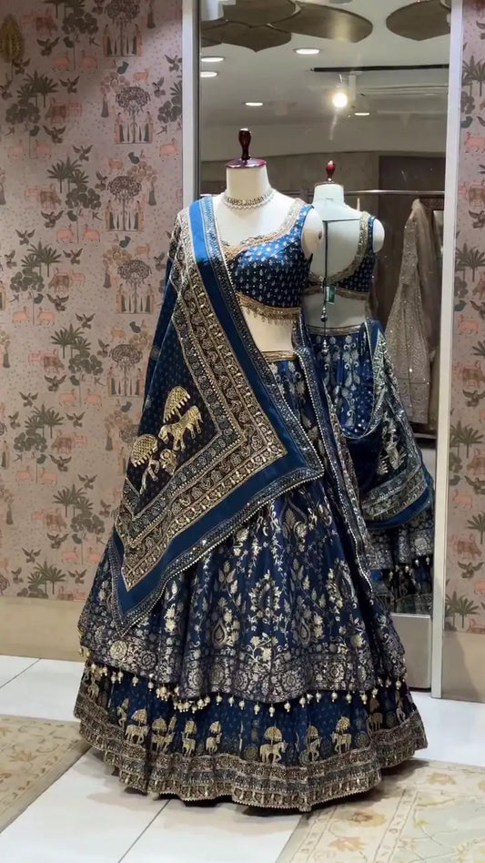 Royal Blue Heavy Banarasi Silk Lehenga Choli