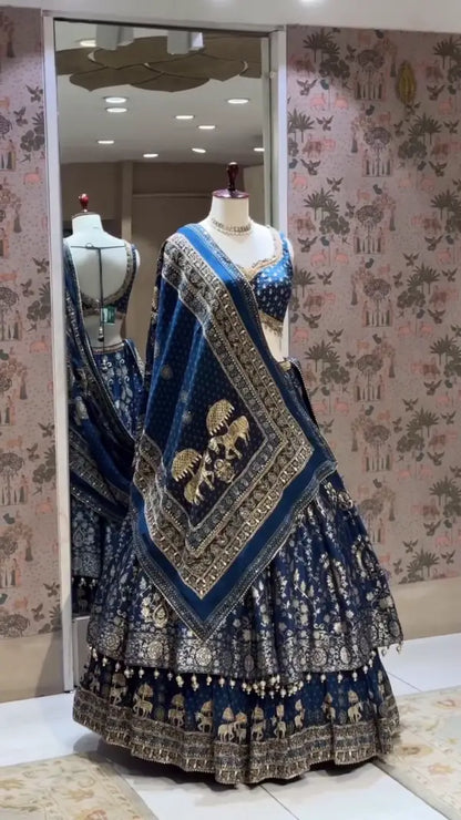 Royal Blue Heavy Banarasi Silk Lehenga Choli