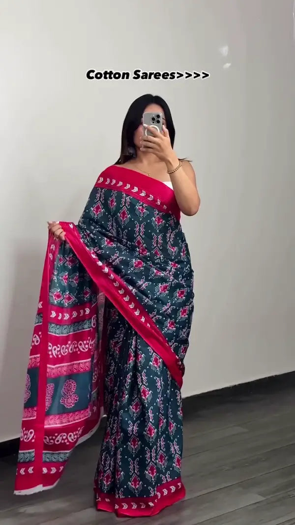 Soft Cotton Sarees Combo Featuring Handcrafted Prints,