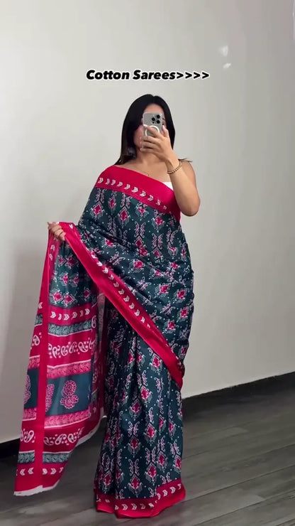 Soft Cotton Sarees Combo Featuring Handcrafted Prints,