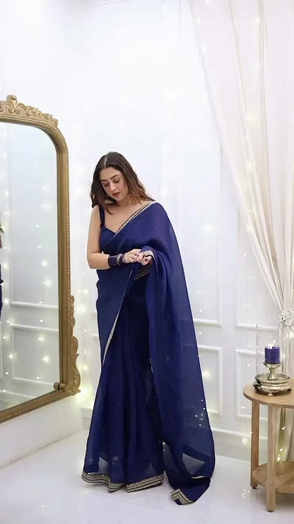 Graceful navy blue georgette saree