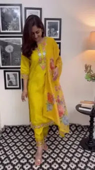 Bright Yellow 3-Piece Embroidered Suit