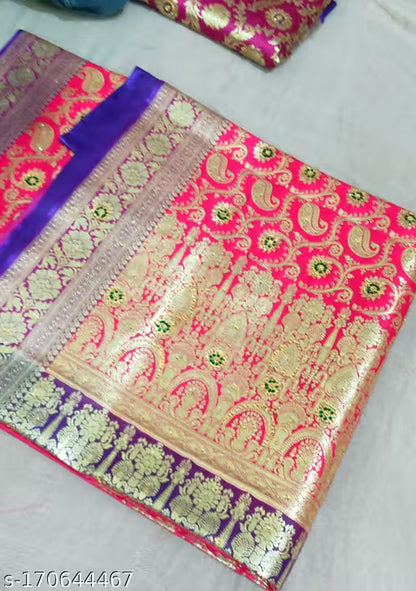 new collection sareesBanarasi Silk Saree with Golden Zari Border Banarasi Rich Pallu Silk Saree