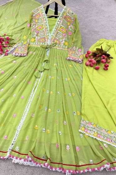 Light Green Real Mirror Hand Work Anarkali Dress