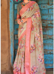 Art Silk Printed Saree With Blouse Piece photo review